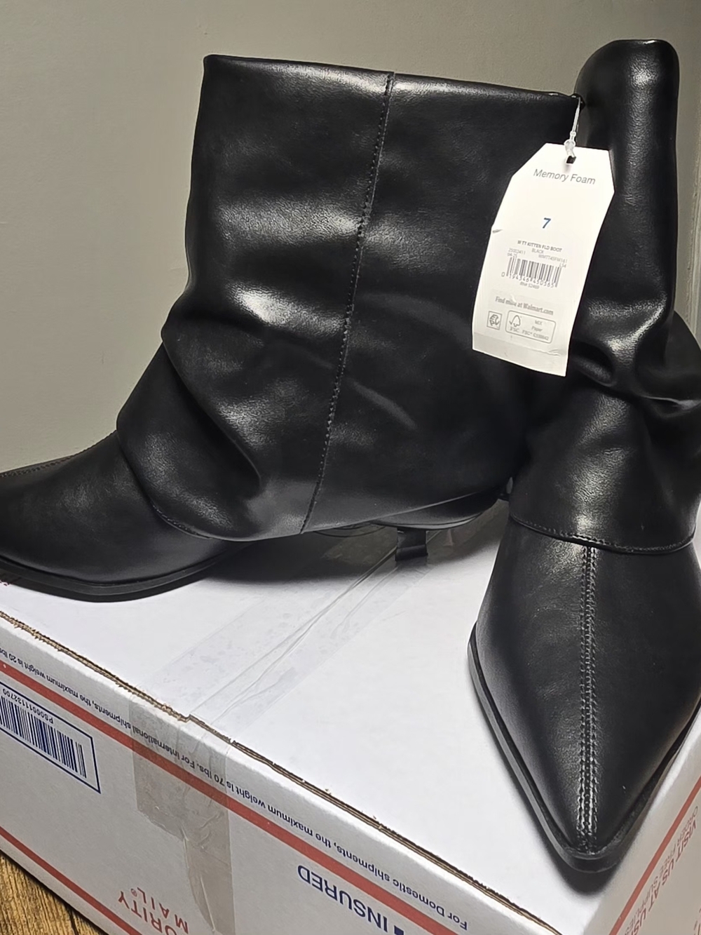 Time and Tru Black Pointed Toe Slouch Ankle Boots